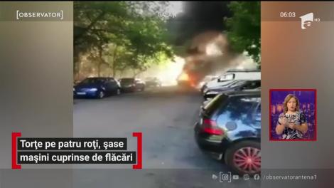 Torțe pe patru roți, șase mașini cuprinse de flăcări