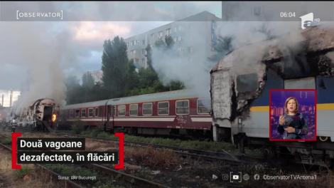 Două vagoane de tren au ars, în Capitală