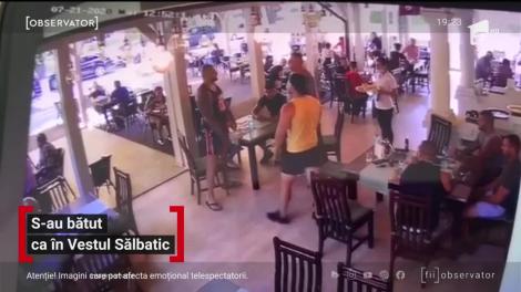 Bătaie cu pumni și picioare, la terasă.  Imagini cu puternic impact emoţional, surprinse de camere