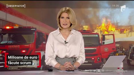 Un incendiu violent a înghiţit depozite de milioane de euro, lângă Bucureşti