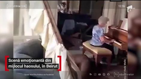 Imagini emoționante în Beirut. O femeie de 79 de ani cântă la pian în mijlocul casei distruse
