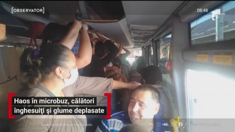 Zeci de oameni s-au înghesuit ca sardelele într-un microbuz din Braşov