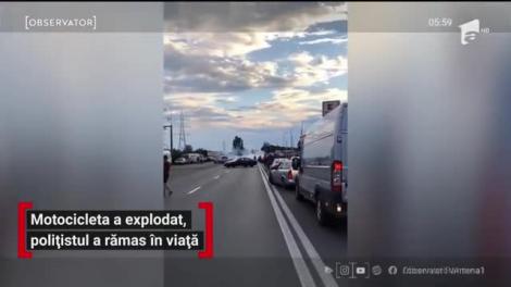 O șoferița a lovit cu mașină un poliţist care o urmarea pe motocicletă, pe un bulevard din Buzău