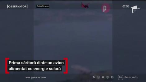 Prima săritură dintr-un avion alimentat cu energie solară