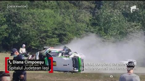 Viteză, adrenalină şi momente de panică la raliul Iaşului. Maşina campionului naţional a zburat de pe traseu, s-a răsturnat de câteva ori şi apoi a luat foc