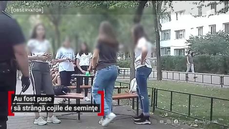 Mănânci seminţe şi arunci cojile pe jos? Pune mâna pe mătură! Asta le-a spus un poliţist local unor adolescente care făcuseră mizerie în jurul lor, în parc