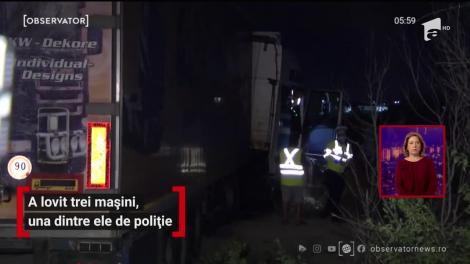 Un șofer de TIR lovit trei mașini, una dintre ele de poliție, pe Centura Capitalei