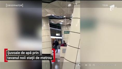Șuvoaie de apă prin tavanul noii stații de metrou