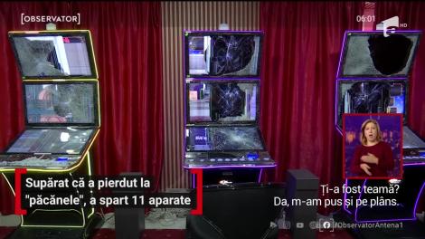 Tânăr din Gorj, supărat că a pierdut la „păcănele”, a spart 11 aparate