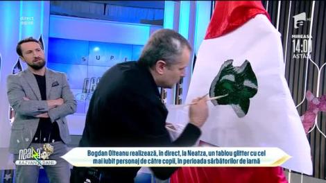 Bogdan Olteanu, un maestru în picturi glitter! Artistul realizează cel mai tare portret al lui Moș Crăciun, în platoul de la Neatza