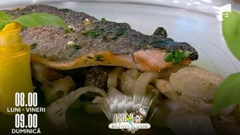 Super Neatza, 28 iunie 2022. Rețeta lui chef Radu Darie: Păstrăv somonat cu fenicul și piure de morcov