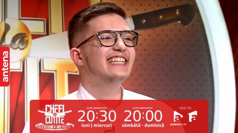 Chefi la cuțite | Sezonul 12, 5 septembrie 2023. Alex Mihoc a venit cu un preparat sub numele de "Linge-mă!". A primit primul cuțit de aur!