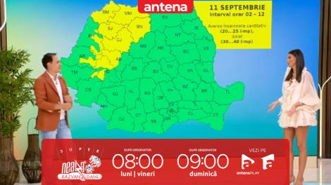 Super Neatza, 11 septembrie 2025. Prognoza meteo cu Ramona Olaru: Cer mai mult acoperit și precipitații în mare parte din țară