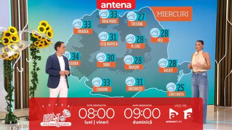 Super Neatza. Prognoza meteo cu Ramona Olaru: Vreme caldă, cu maxime de p&acirc;nă la 34 de grade