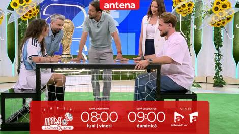Super Neatza. Competiția &bdquo;Miss Mondial: Fotbal pe tocuri&rdquo;. Provocarea de fotbal pe sub masă cu semifinalistele Petronela și Maria