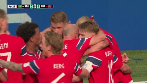 Erling Haaland &icirc;nscrie cu capul și &icirc;și aduce echipa &icirc;n avantaj (min. 80) | Brazilia - Norvegia