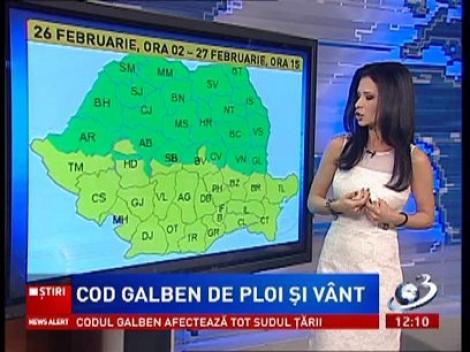 Cod galben de ploi şi vânt până miercuri după-amiază. Vezi zonele vizate şi prognoza meteo