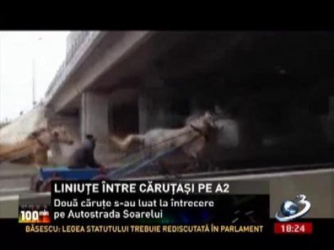 Întrecere nebună între două căruţe pe Autostrada Soarelui