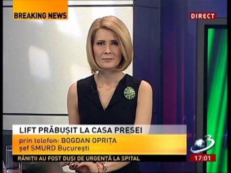Lift prăbuşit la Casa Presei. În ascensor erau cinci persoane
