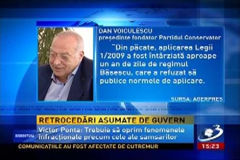 Dan Voiculescu: Prin angajarea răspunderii pe Legea retrocedărilor, Guvernul răspunde unei obligaţii asumate de România