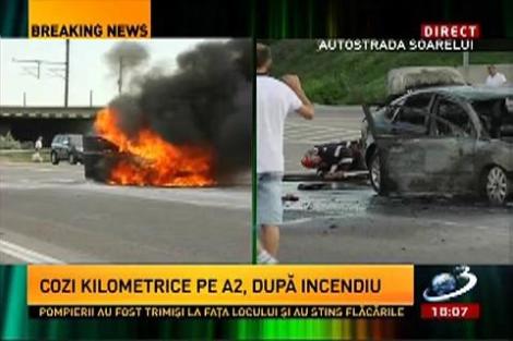 Incendiul de pe A2 a fost stins în totalitate