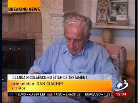 Dan Ciachir, despre testamentul lui Sergiu Nicolaescu