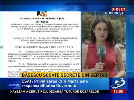 Președintele Traian Băsescu mai face o mutare în războiul cu premierul Victor Ponta privind privatizarea CFR Marfă