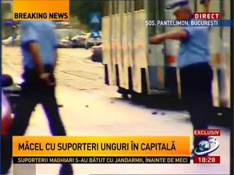 Suporterii români au atacat cu pietre forţele de ordine în zona Şoselei Pantelimon