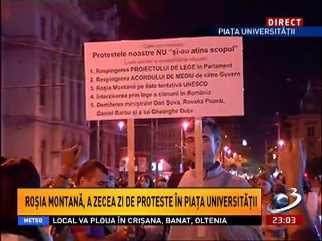 Roşia Montană, a 10-a zi de proteste în Piaţa Universităţii