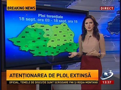 Antenţionarea de ploi, extinsă