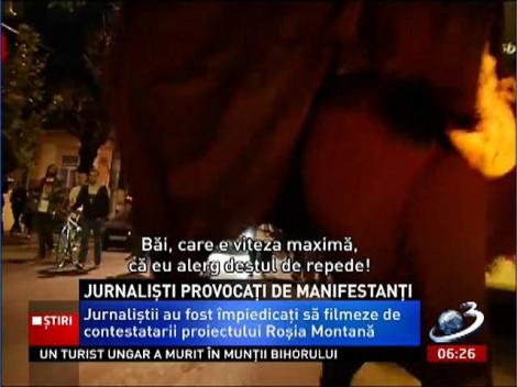 Mai mulţi contestatari ai proiectului Roşia Montană au împiedicat echipele Antena 3 să filmeze protestul din Bucureşti