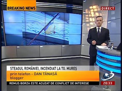 Subiectiv: Steagul României, incendiat la Târgu Mureş