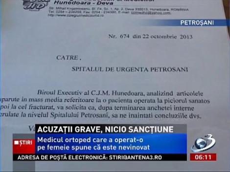 Acuzaţii grave, nicio sancţiune pentru medicul care a operat piciorul sănătăs al unei paciente