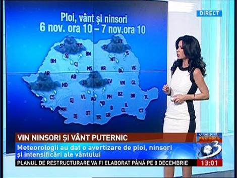 Avertizare meteo de ploi, vânt şi ninsori