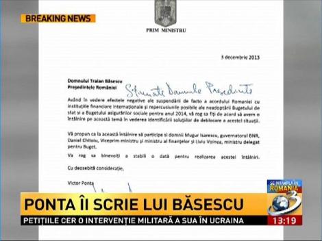 Ponta îi scrie lui Băsescu. Premierul vrea o întâlnire pe buget