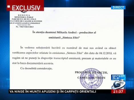 Parchetul s-a autosesizat în urma dezvăluirilor făcute la Sinteza Zilei
