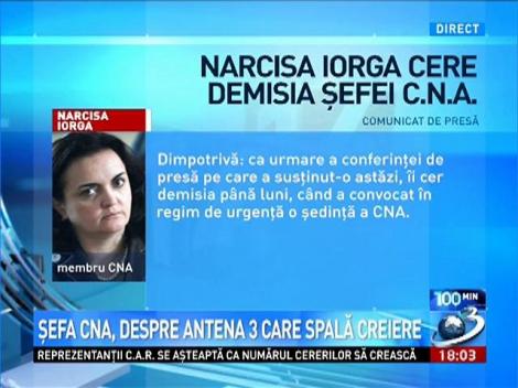 100 de Minute: Narcisa Iorga cere demisa șefei CNA