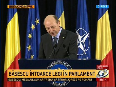 Băsescu: Ponta se plânge că îi trimit înapoi legile. O fac pentru că sunt foarte proaste