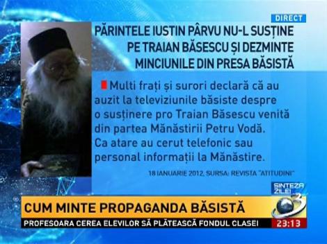 Parintele Iustin Parvu nu-l sustine pe Basescu si dezminte minciunile din presa basista