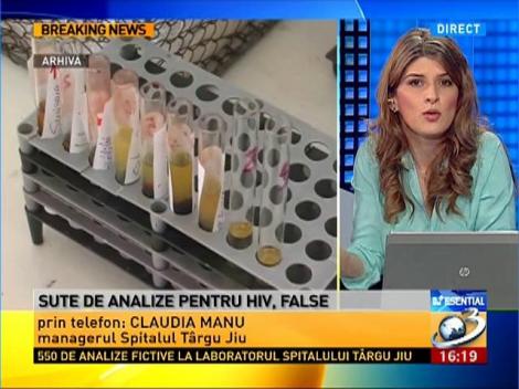 Sute de analize medicale pentru HIV, falsificate la Spitalul Judeţean din Târgu Jiu