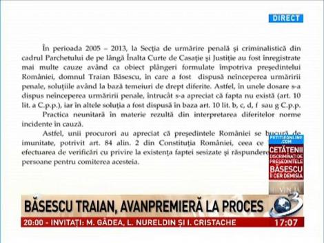 Secvențial: Imunitatea lui Băsescu, după sufletul procurorilor