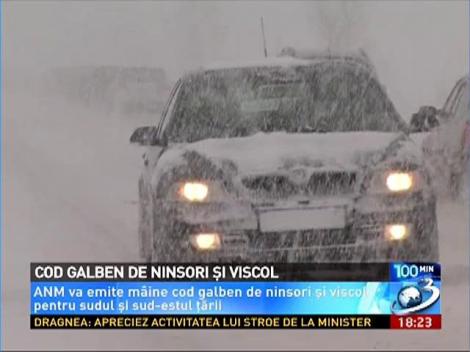 COD GALBEN de ninsori şi viscol în sud şi sud-estul ţării