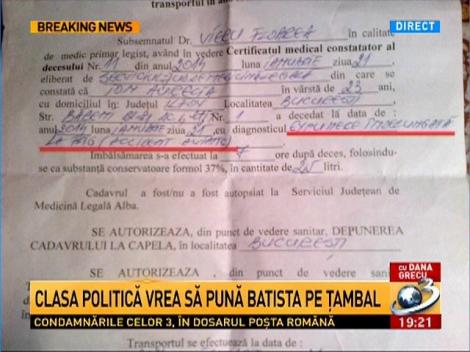 La Ordinea Zilei: Certificatul medical constatator al decesului Aureliei Ion