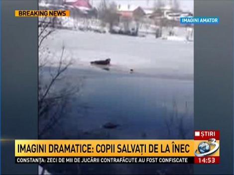 Imagini cutremurătoare! Doi copii au fost salvaţi de la înec dintr-un lac îngheţat