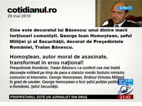 Sinteza Zilei. Torţionarii securişti decoraţi de Basescu