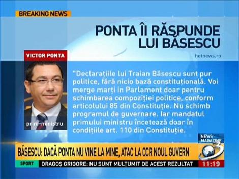 Băsescu: Premierul trebuie redesemnat. Reacţia lui Victor Ponta