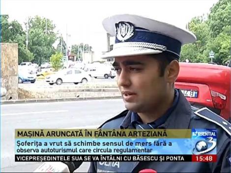 O şoferiţă neatentă a plonjat cu maşina în Fântâna Mioriţa din Capitală