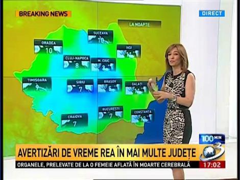 Avertizări de vreme rea în mai multe judeţe