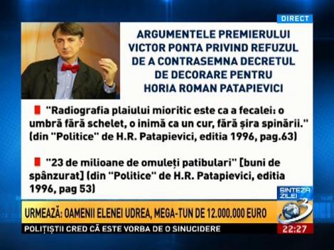 Sinteza Zilei: Argumentele premierului de a nu contrasemna decretul de decorare al lui Patapievici