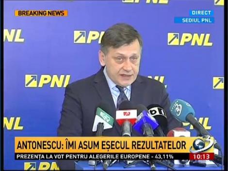 Antonescu: Scorul PNL la europarlamentare, sub aşteptări. Îmi asum eşecul